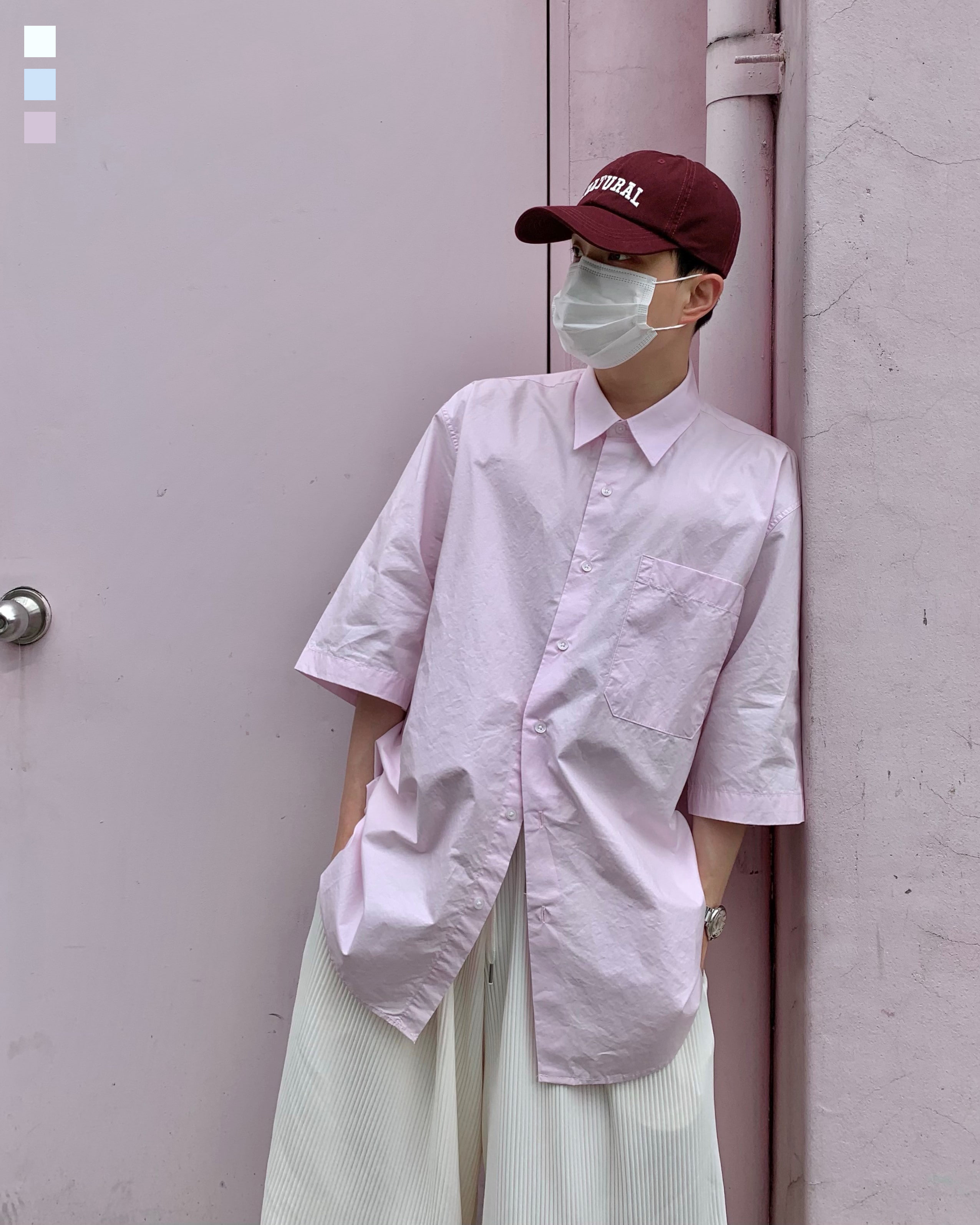 젠틀 코팅 오버핏 하프 셔츠 (3color)