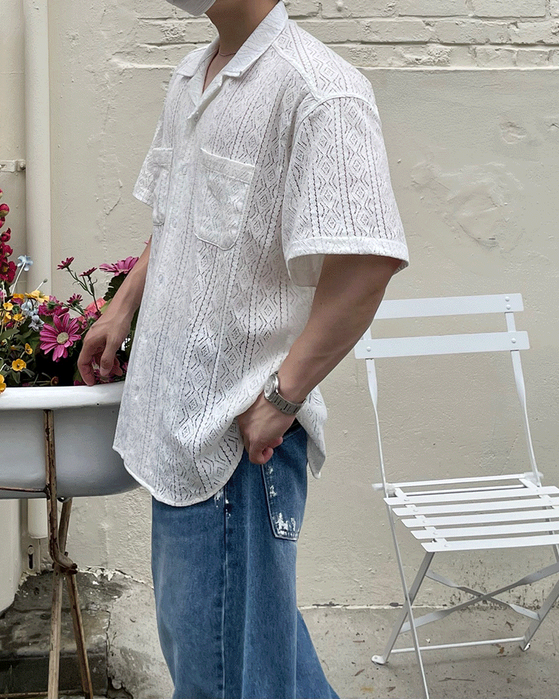 라네 레이스 하프 셔츠 (2color)
